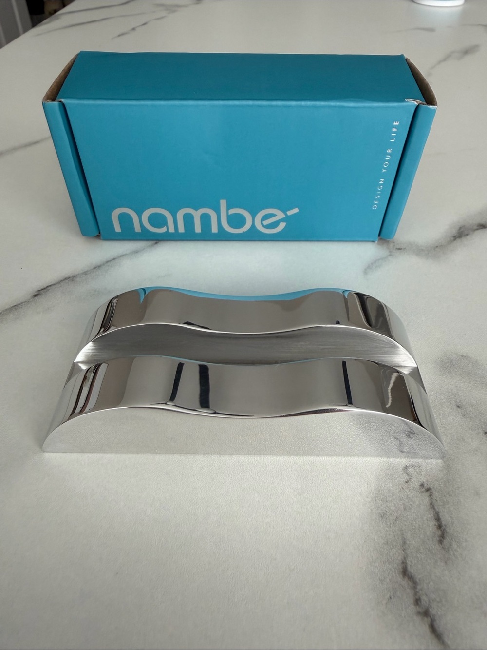 Nambe Silver Stainless Steel Wavy Desk & Napkin Holder